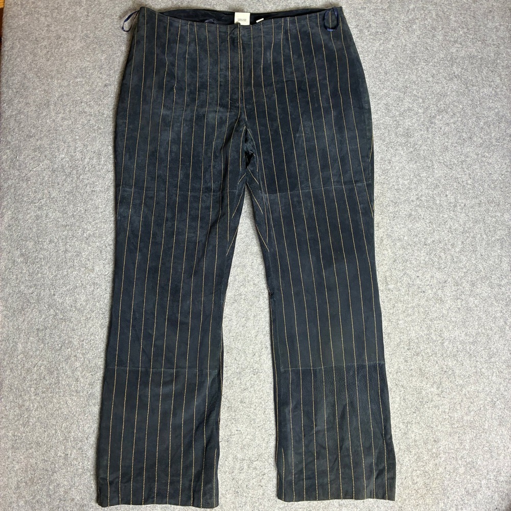 Wilsons Leather Maxima Pants Women 16 37x31 Navy Blue Suede Pinstripe
